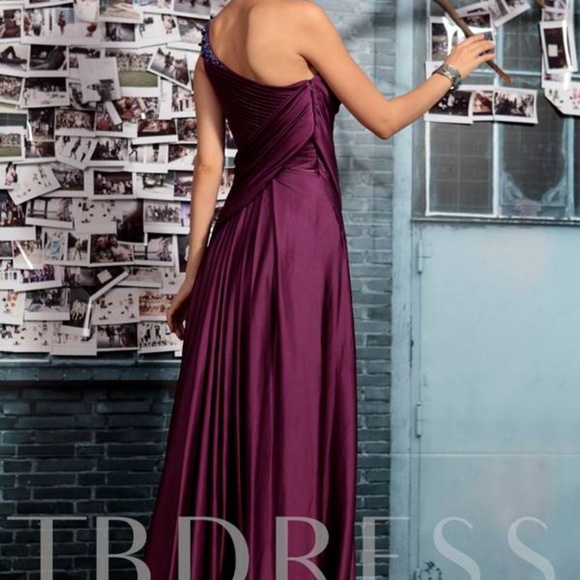 Blue One Shoulder Floor-length Evening Event Dress - Picture 3 of 8